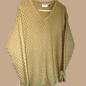 Preview Basics Vintage Womens SZ L Cotton Long Chunky Knit Beige V Neck Sweater